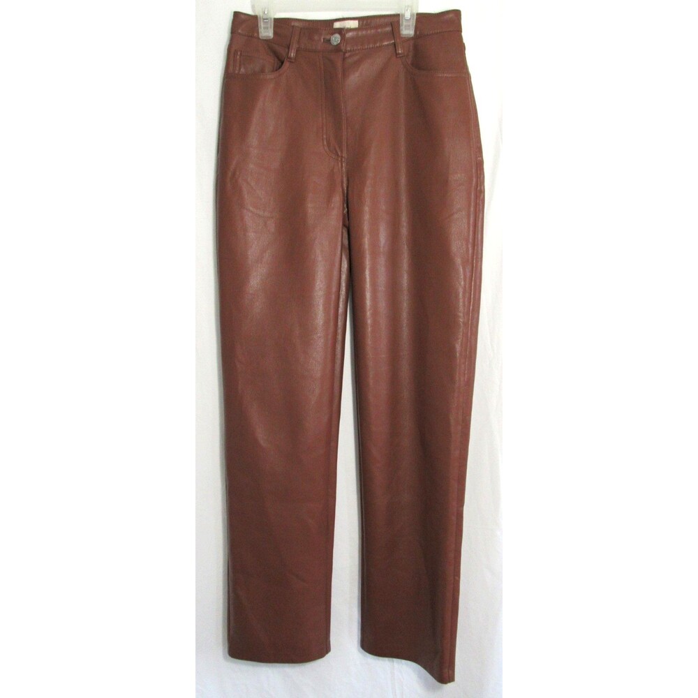 Wilfred Brown Faux Leather Straight Leg High Rise Pants Size 4 EUC